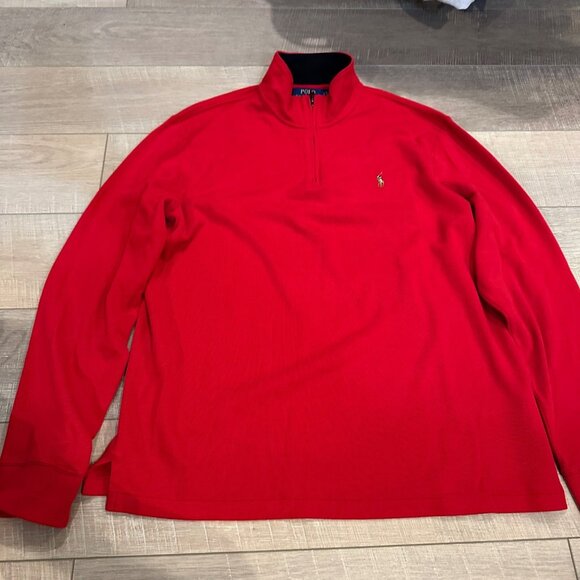 POLO RALPH LAUREN MENS LARGE ESTATE RIB 3/4 ZIP PULL OVER RED - Picture 1 of 10